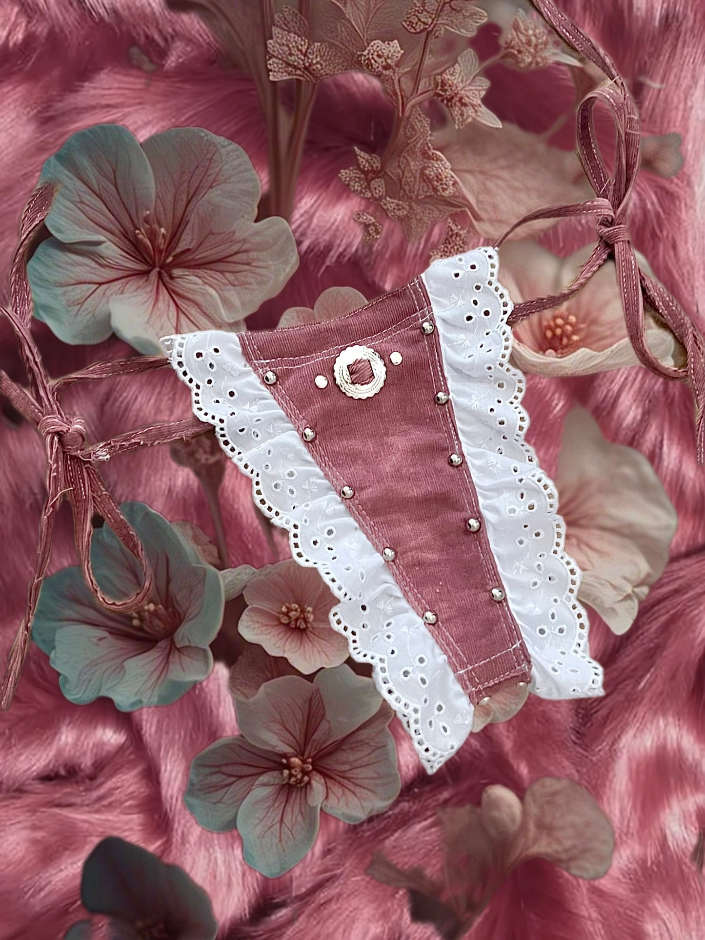 Mauve Corduroy Lace Thong