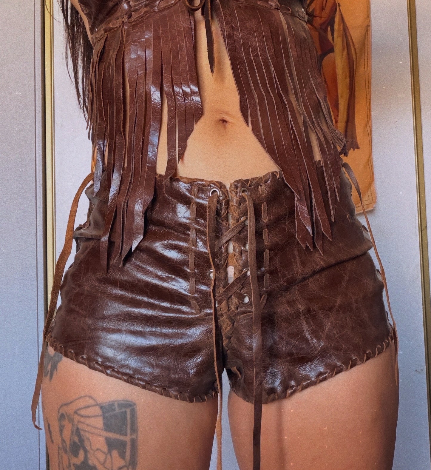 Walnut Brown Leather Hot Pants
