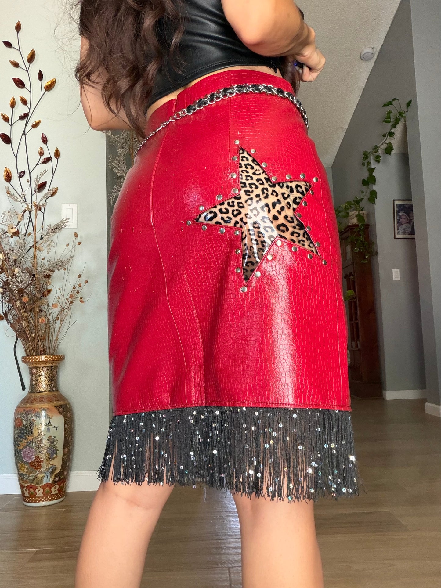 Upcycled Clear Cheetah Star Skirt