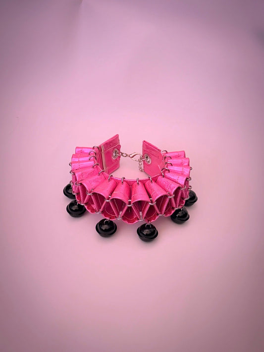 Glitter Pink PVC Clown Collar Black Bells