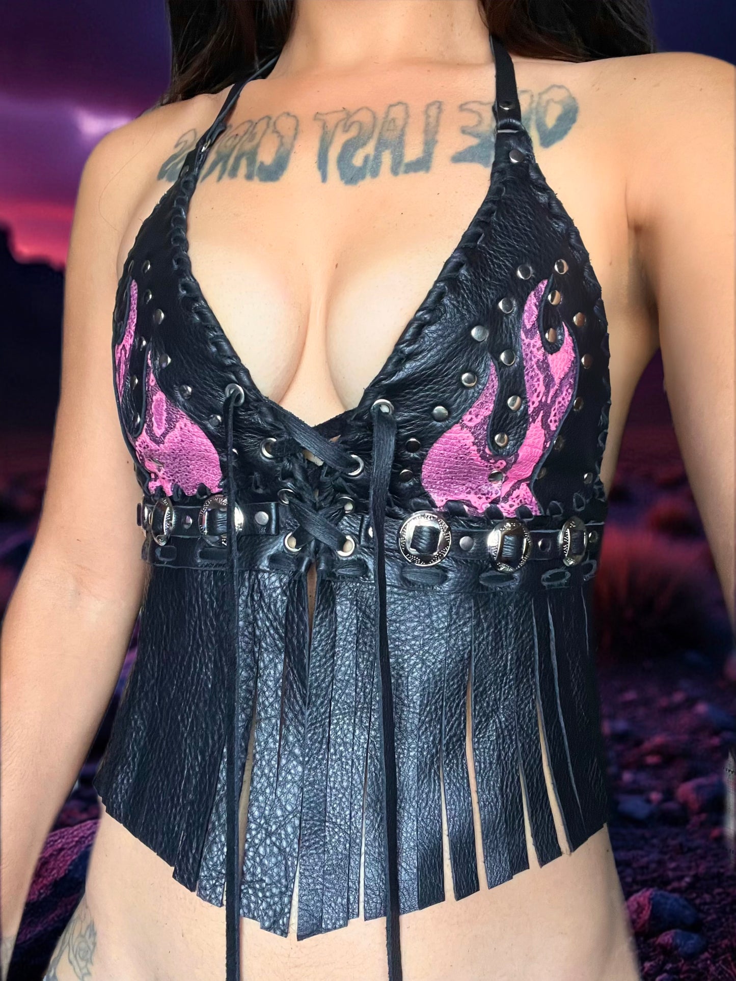 Hell Raiser Pink Python Leather halter