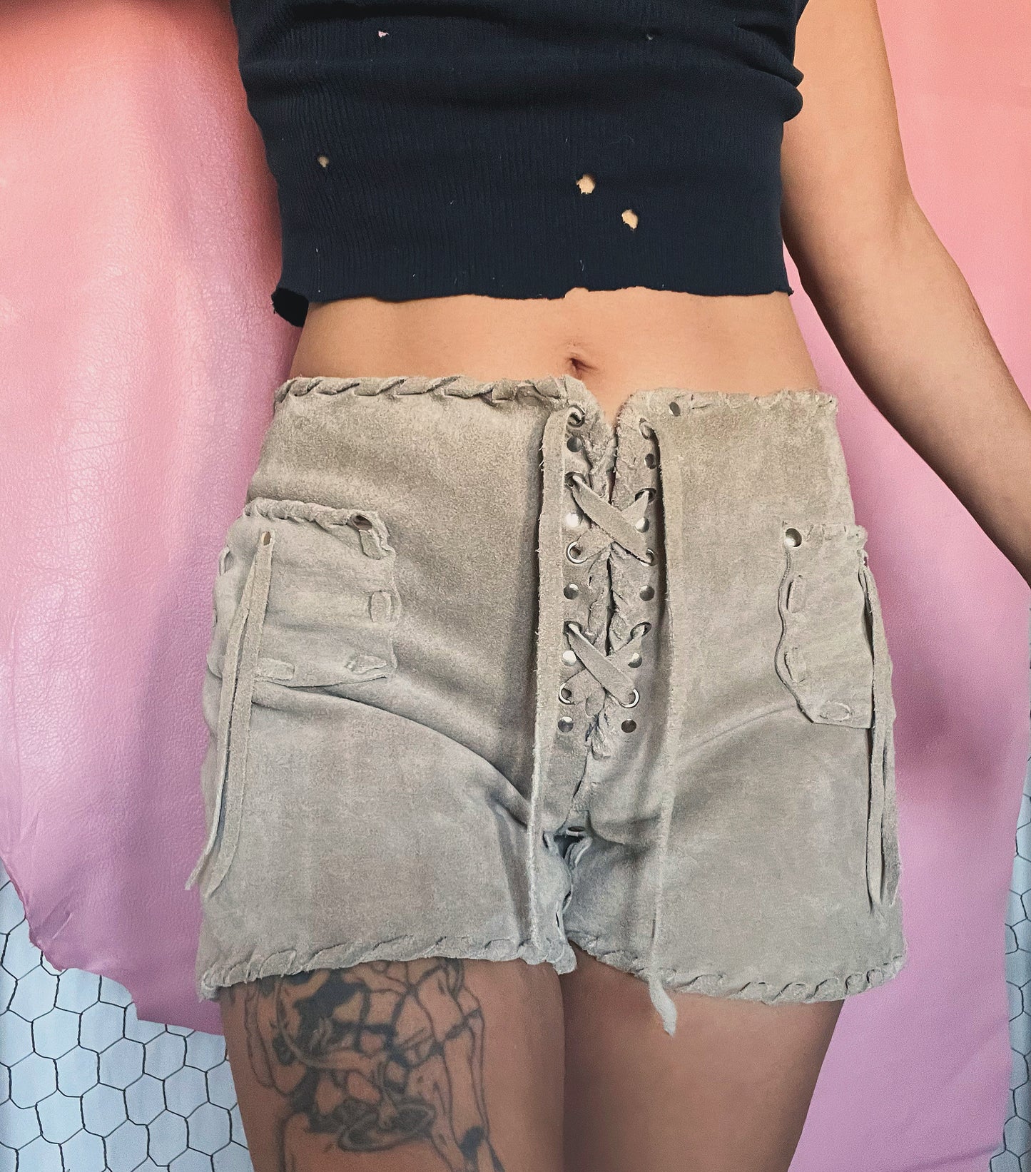 Distressed Suede Shorts