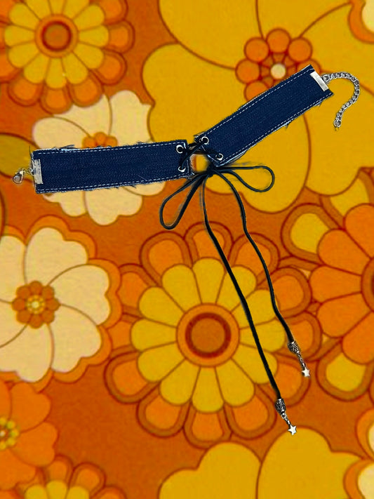 Star Baby Lace up Denim Choker