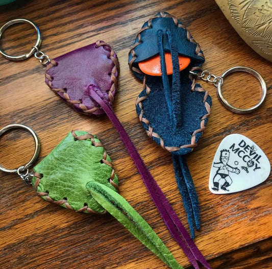 Guitar pick leather keychain