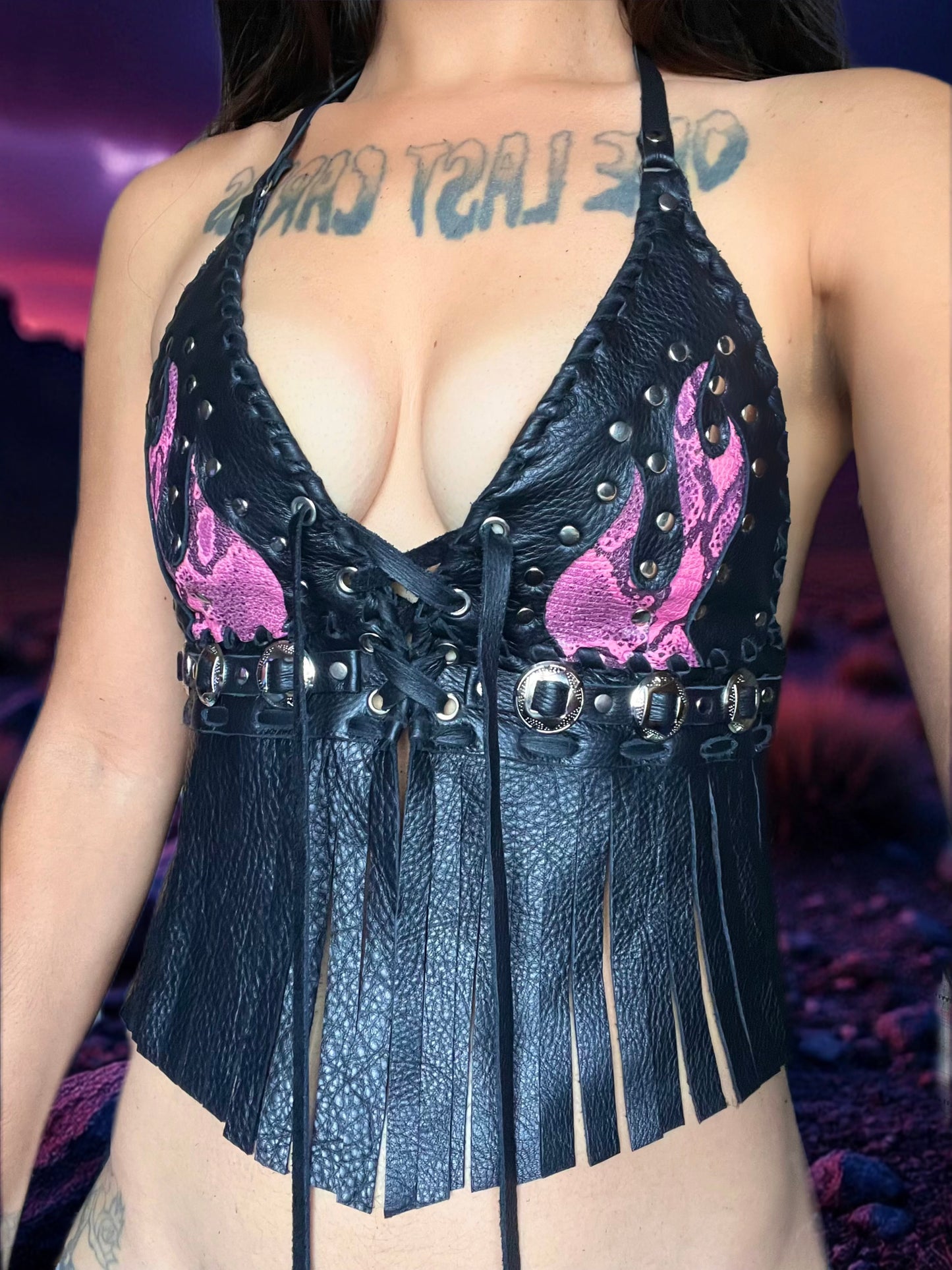 Hell Raiser Pink Python Leather halter