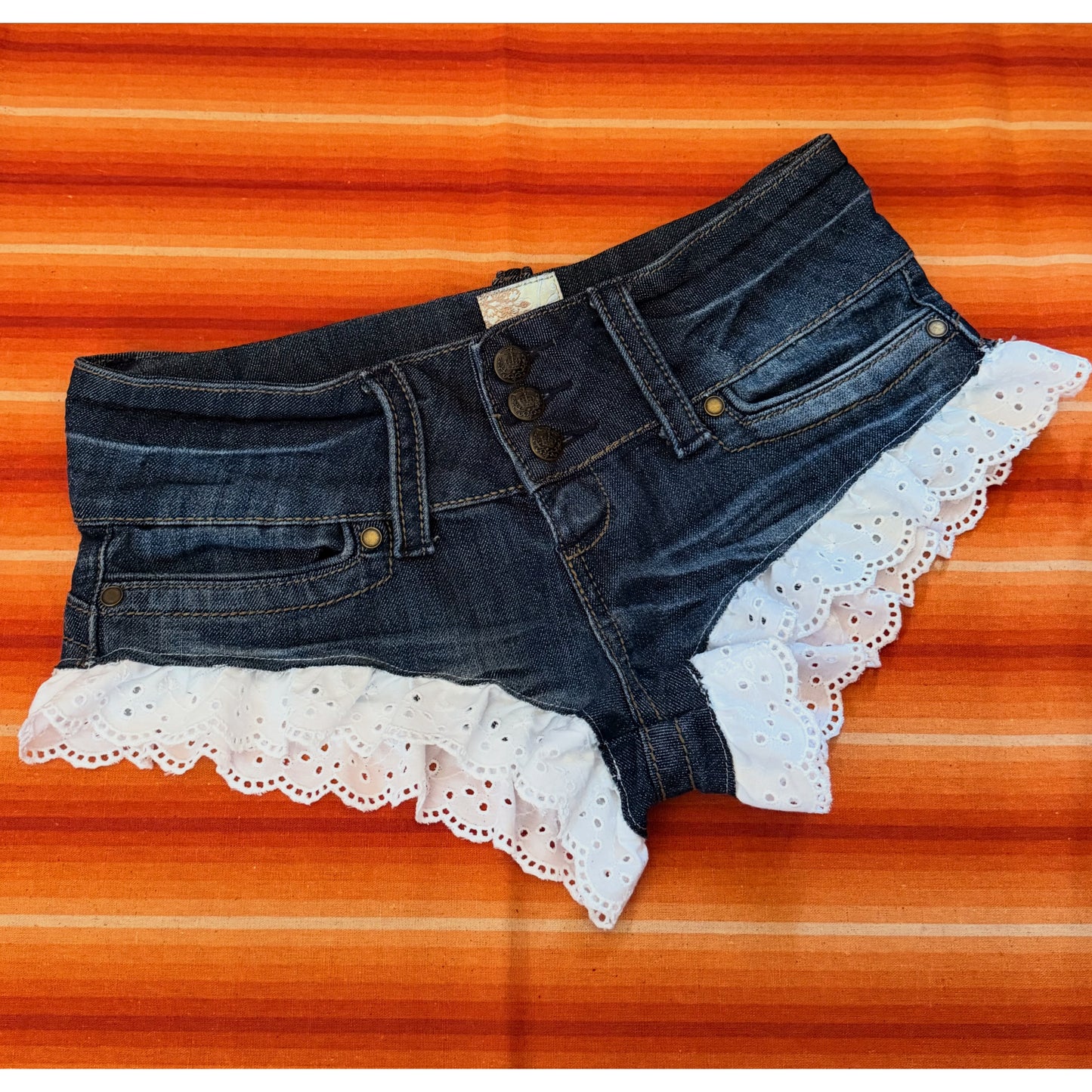 Low Rise Lace Denim Booty Shorts Size 4