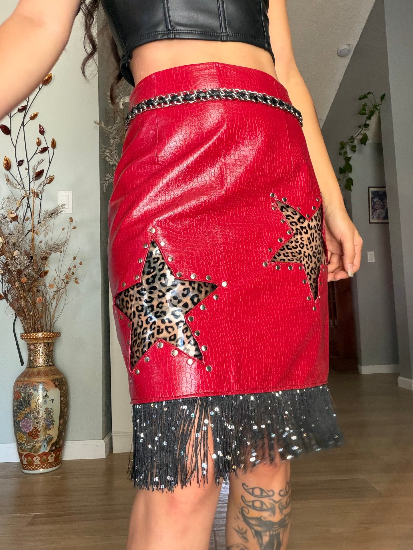 Upcycled Clear Cheetah Star Skirt