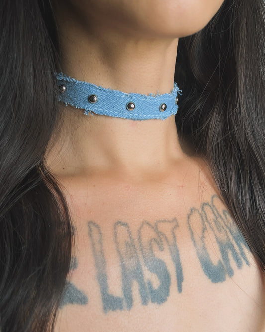 Studded Mini Denim Choker