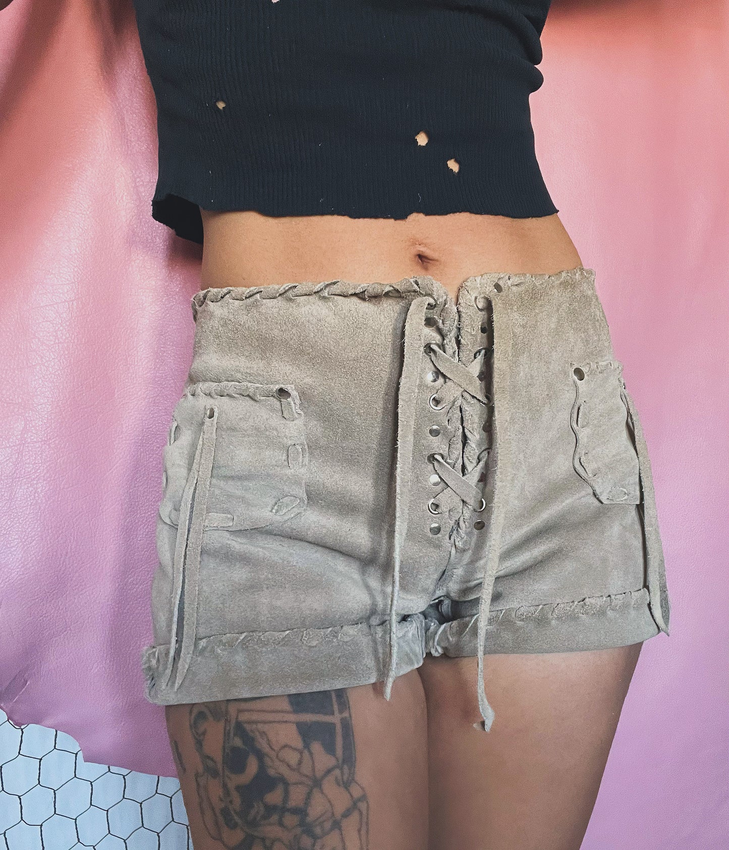 Distressed Suede Shorts