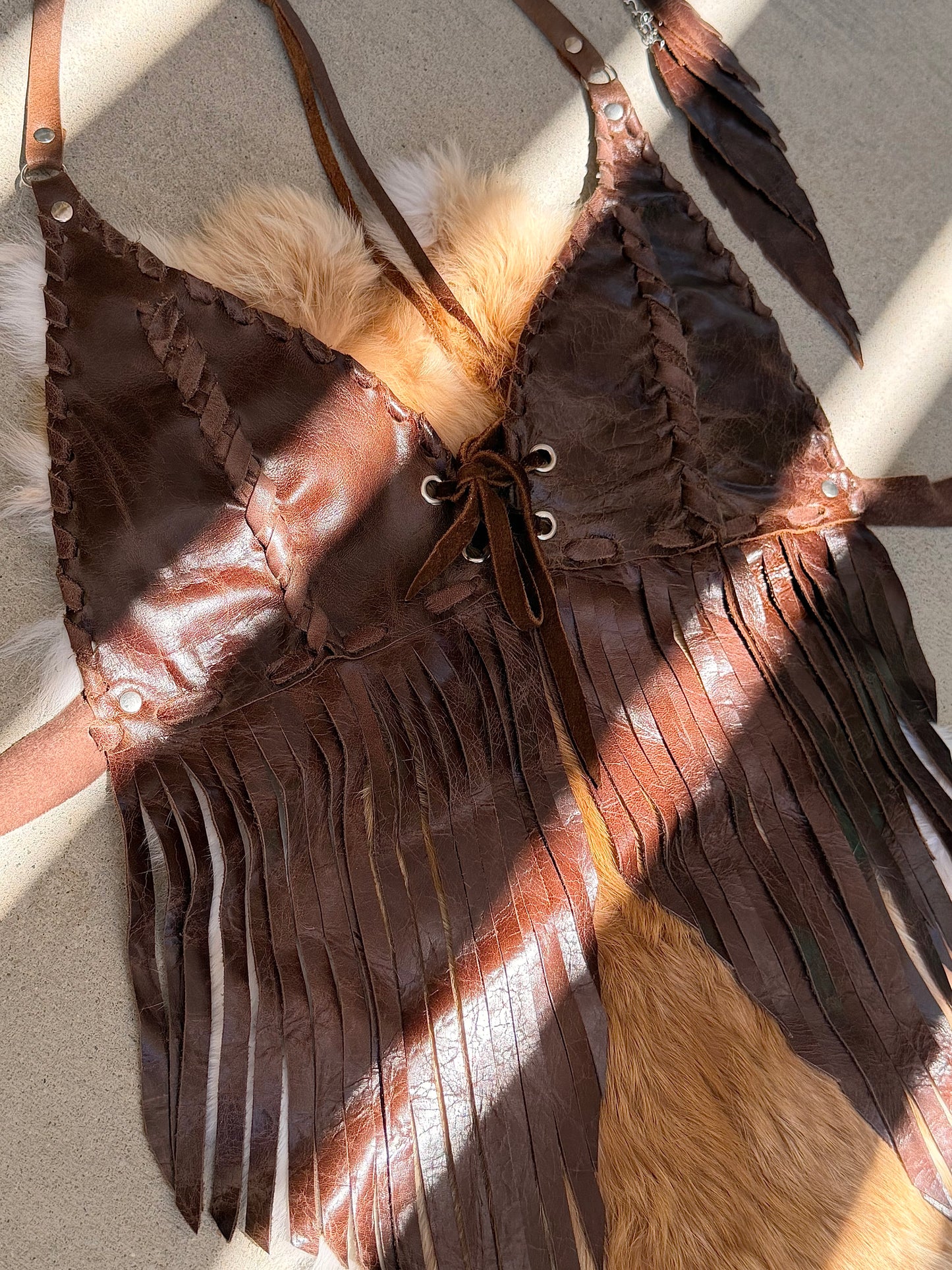Walnut Brown Leather Fringe Halter